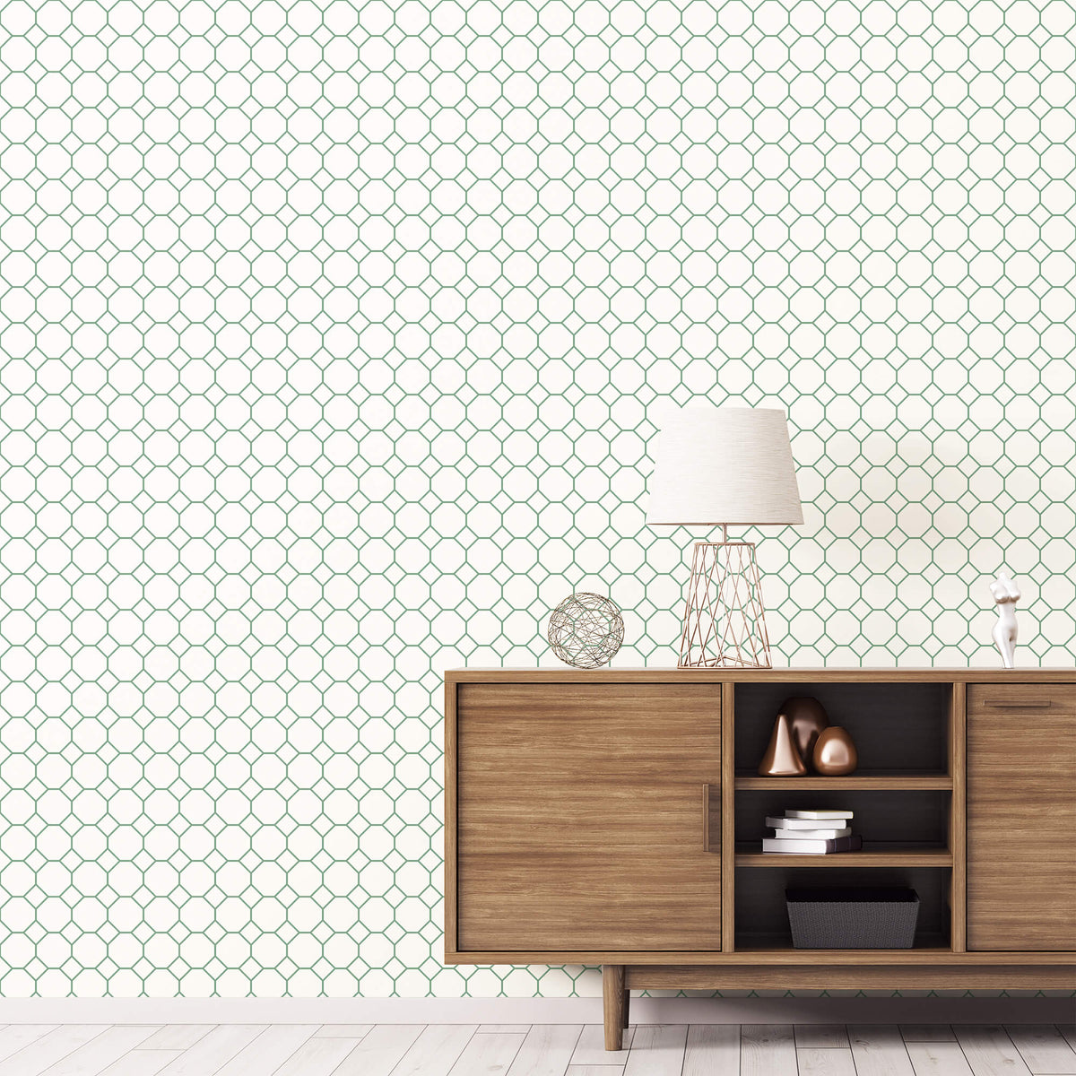 Bee Hive Green/White Wallpaper from the Just Kitchens Collection by Galerie Wallcoverings