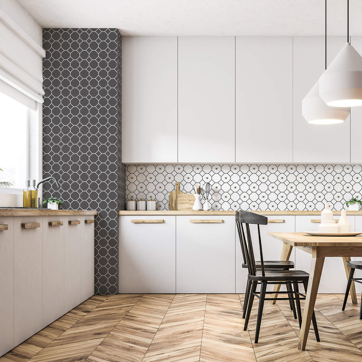 Bee Hive Black/White Wallpaper from the Just Kitchens Collection by Galerie Wallcoverings
