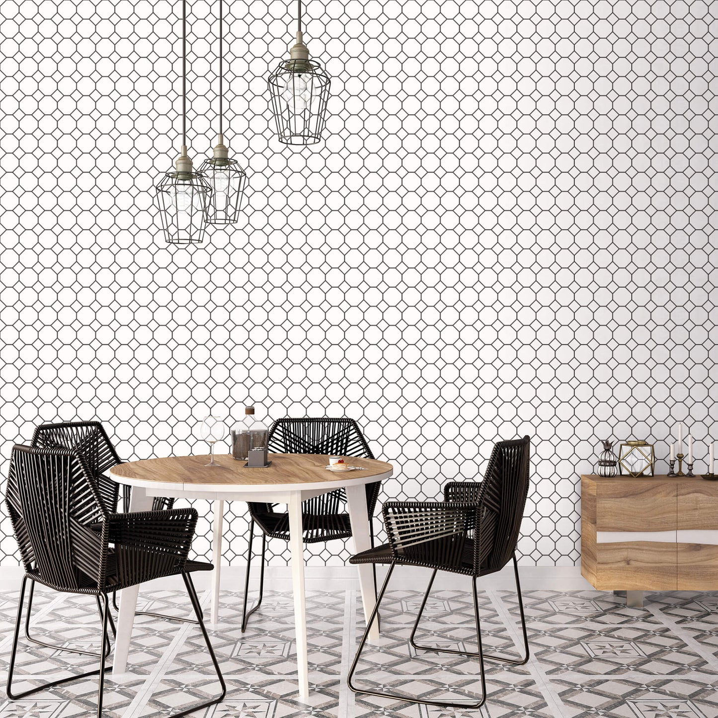 Bee Hive White/Black Wallpaper from the Just Kitchens Collection by Galerie Wallcoverings