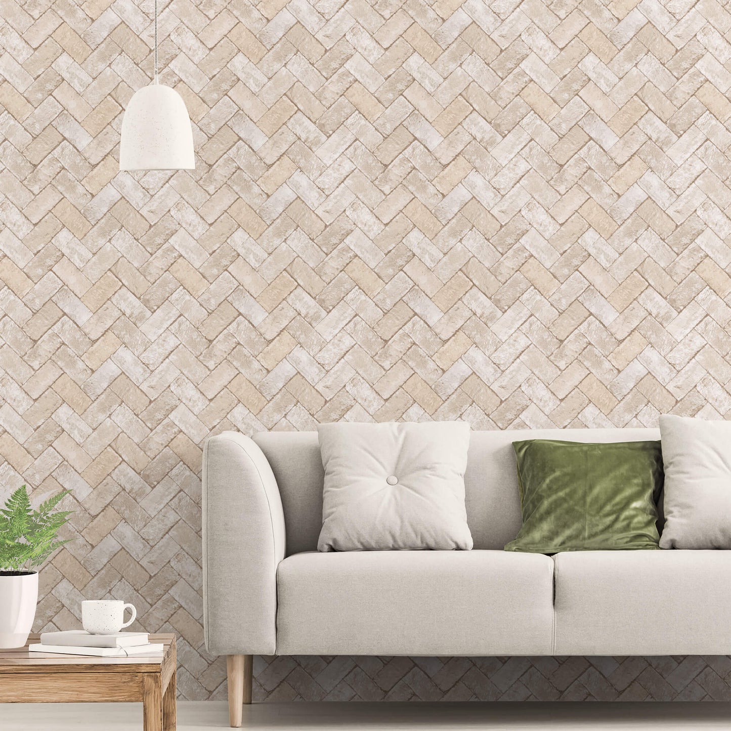 Herringbone Brick Beige/Grey Wallpaper from the Just Kitchens Collection by Galerie Wallcoverings