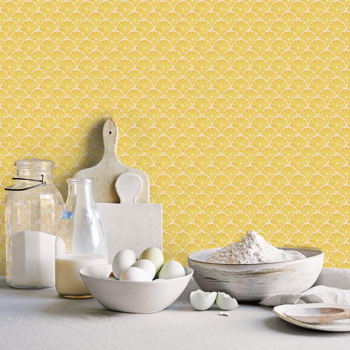 Lemon Scallop Yellow Wallpaper from the Just Kitchens Collection by Galerie Wallcoverings