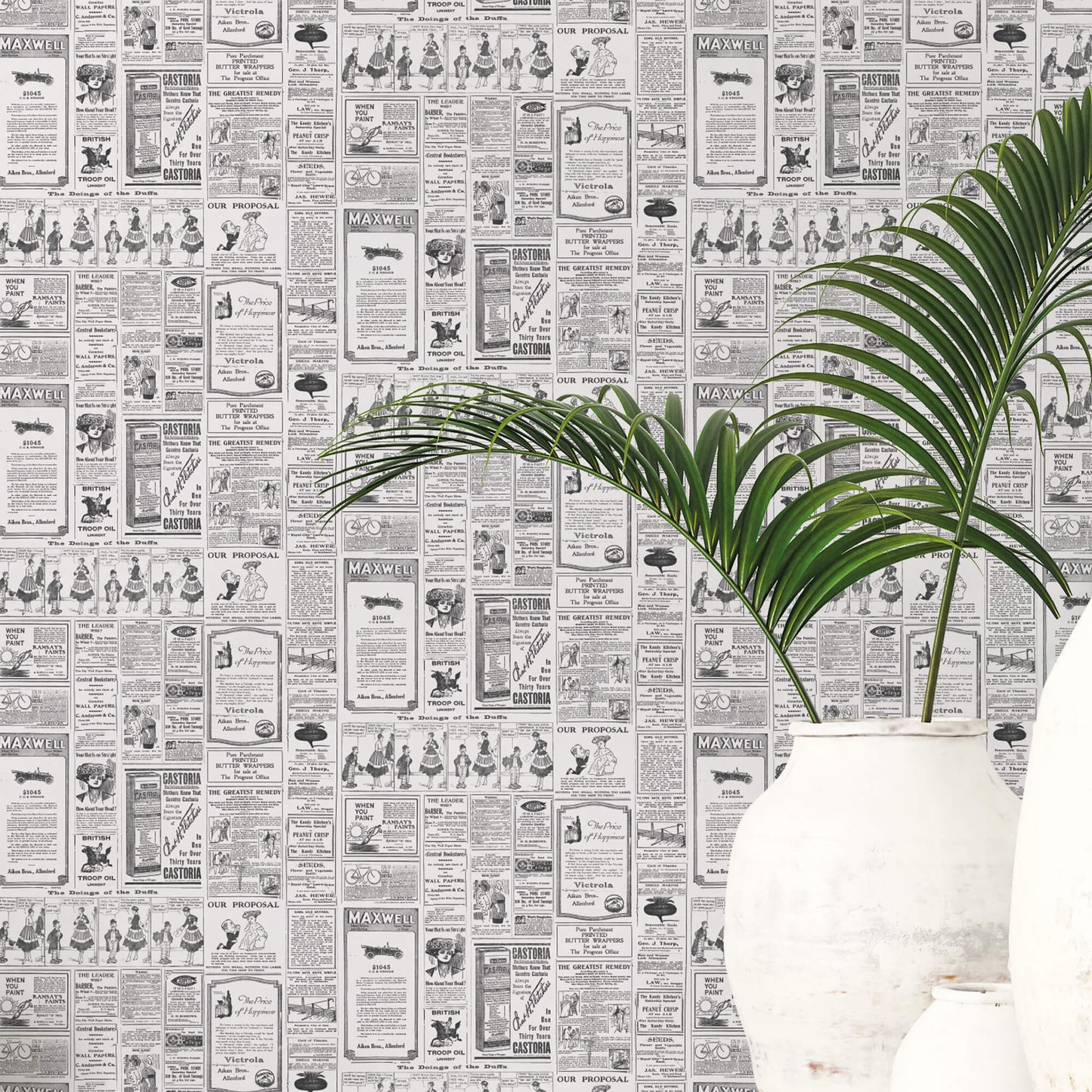 Newspaper Black/White Wallpaper from the Just Kitchens Collection by Galerie Wallcoverings