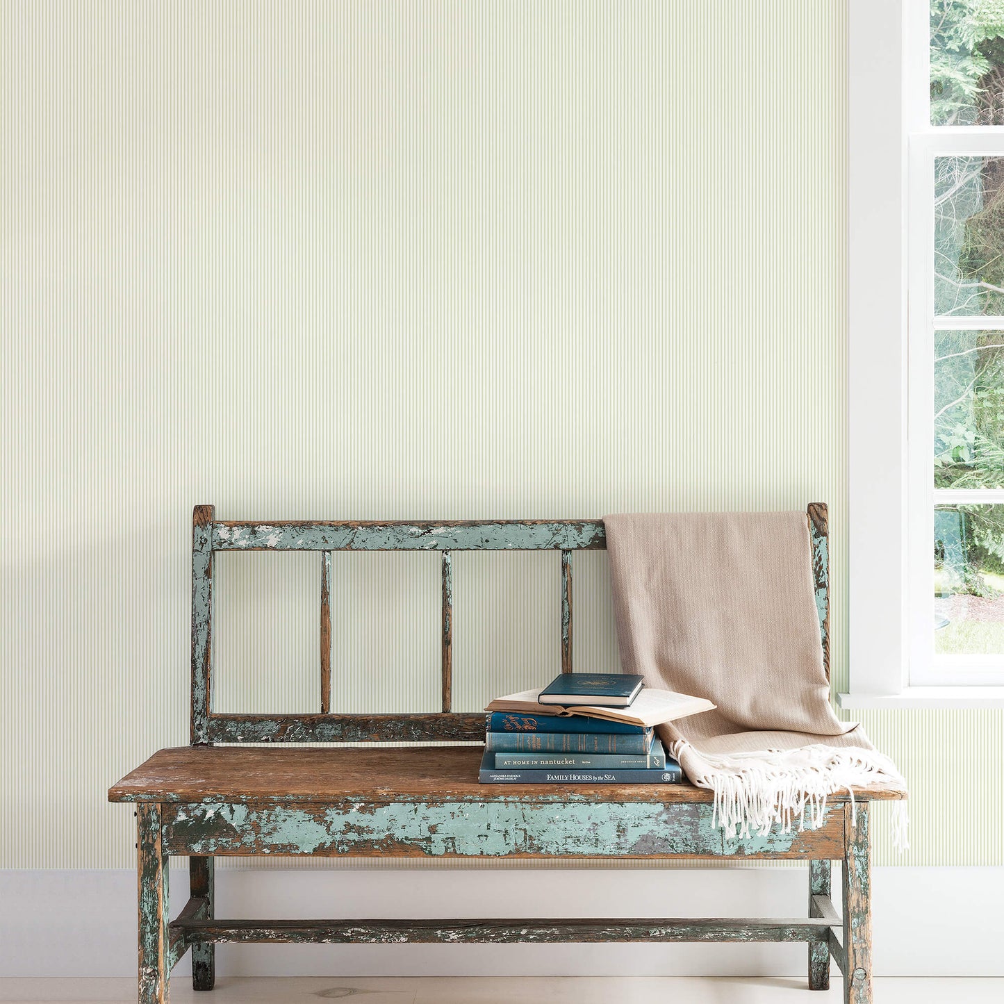 Candy Stripe Sage Wallpaper from the Small Prints Collection by Galerie Wallcoverings