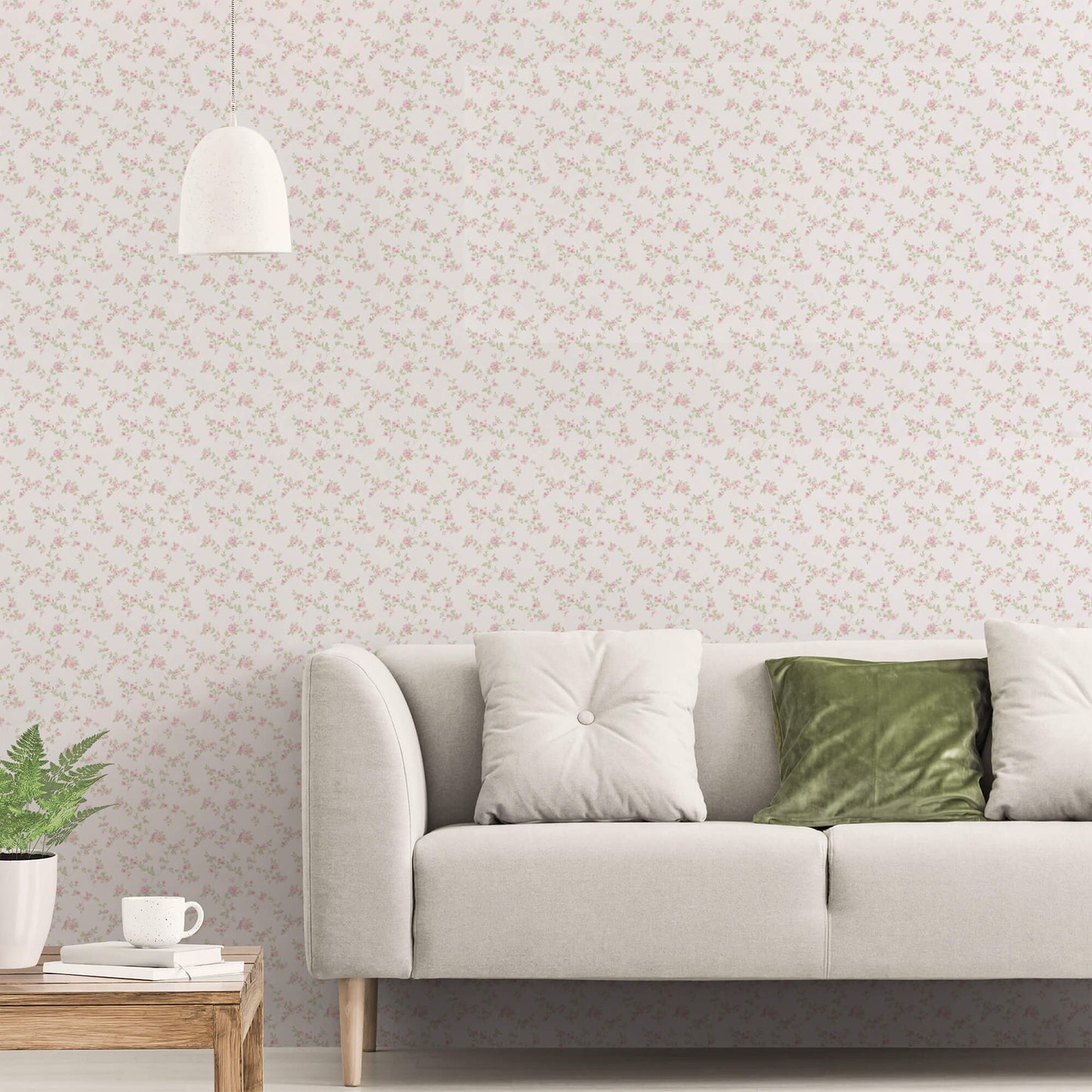 Delicate Floral Pink/Green Wallpaper from the Small Prints Collection by Galerie Wallcoverings