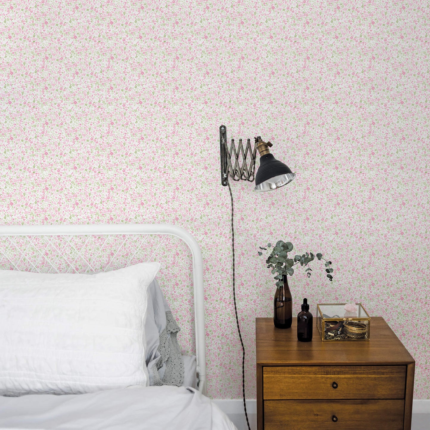 Mini Mod Floral Pink/Green Wallpaper from the Small Prints Collection by Galerie Wallcoverings