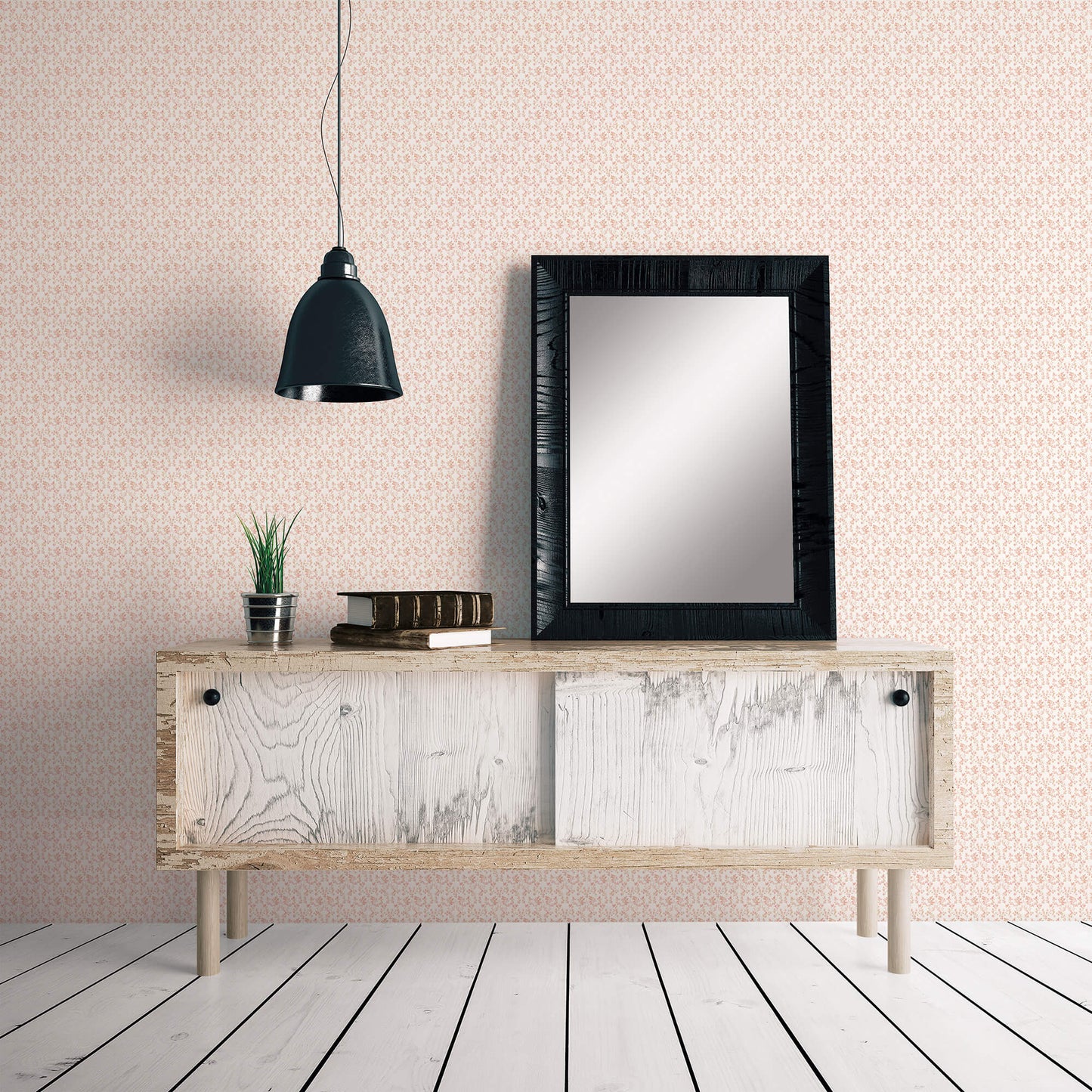 Ogee Floral Cranberry/Tan Wallpaper from the Small Prints Collection by Galerie Wallcoverings
