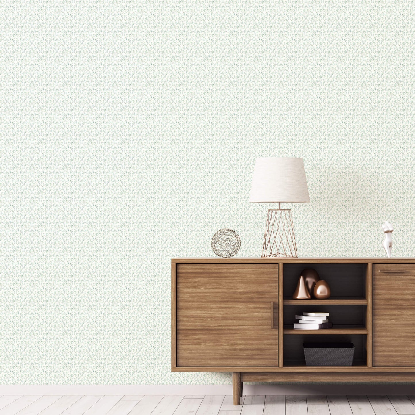 Ogee Floral Emerald/Turquoise Wallpaper from the Small Prints Collection by Galerie Wallcoverings