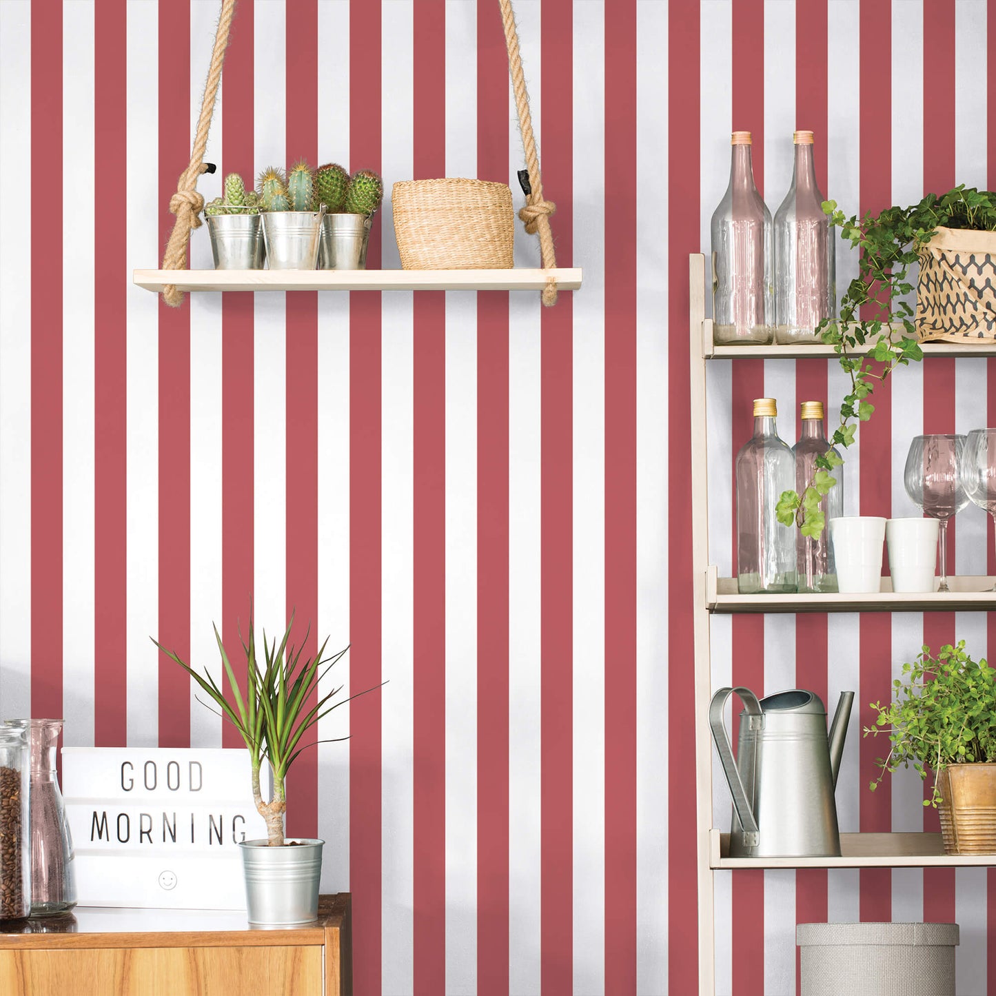 Awning Stripe Red Wallpaper from the Just Kitchens Collection by Galerie Wallcoverings
