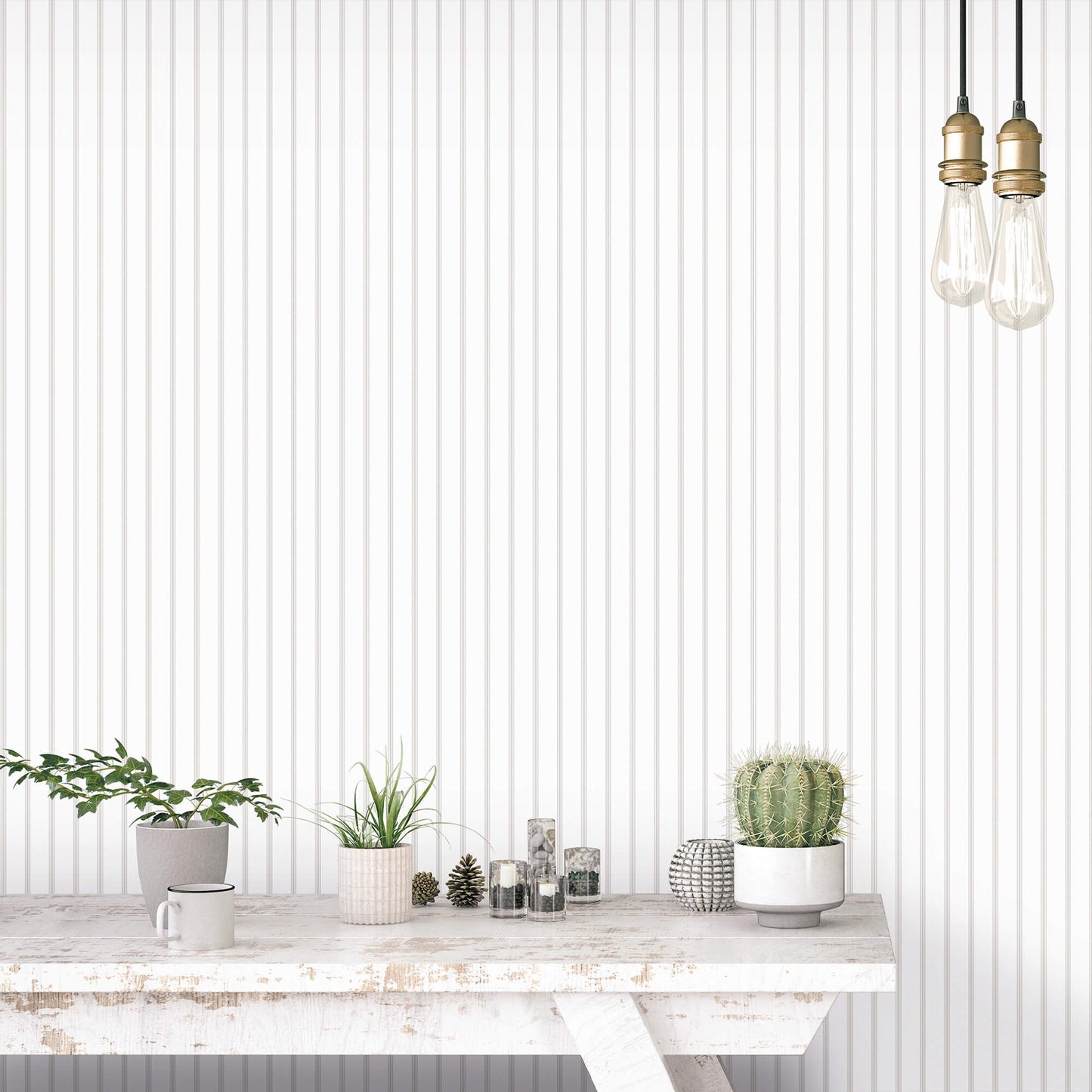 Napkin Stripe Grey/Beige Wallpaper from the Just Kitchens Collection by Galerie Wallcoverings