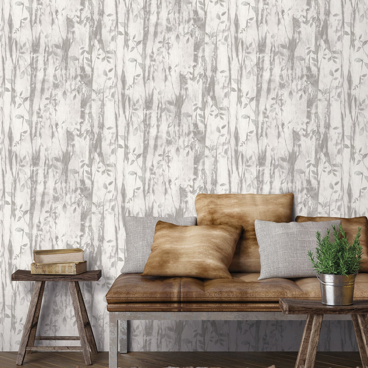Batik Leaves Grey Wallpaper from the Atmosphere Collection by Galerie Wallcoverings