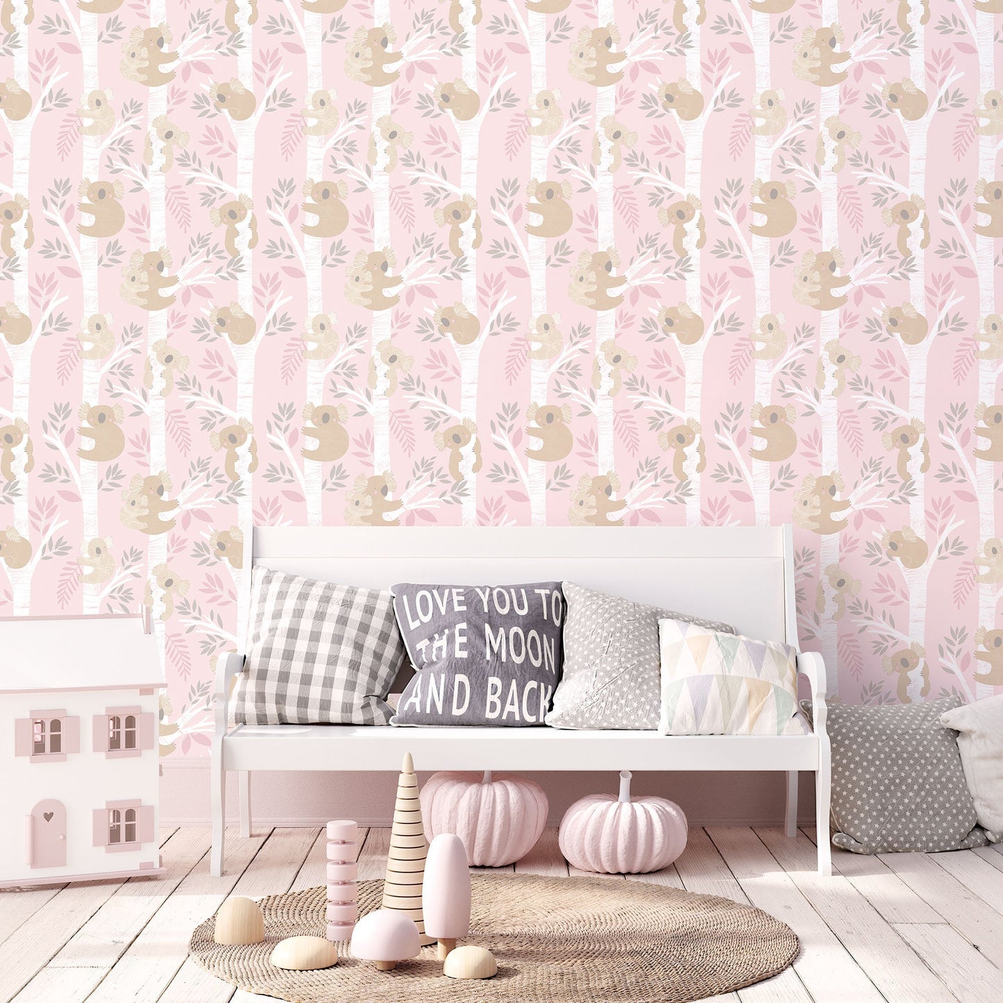Koalas Pink/Glitter Wallpaper from the Tiny Tots 2 Collection by Galerie Wallcoverings