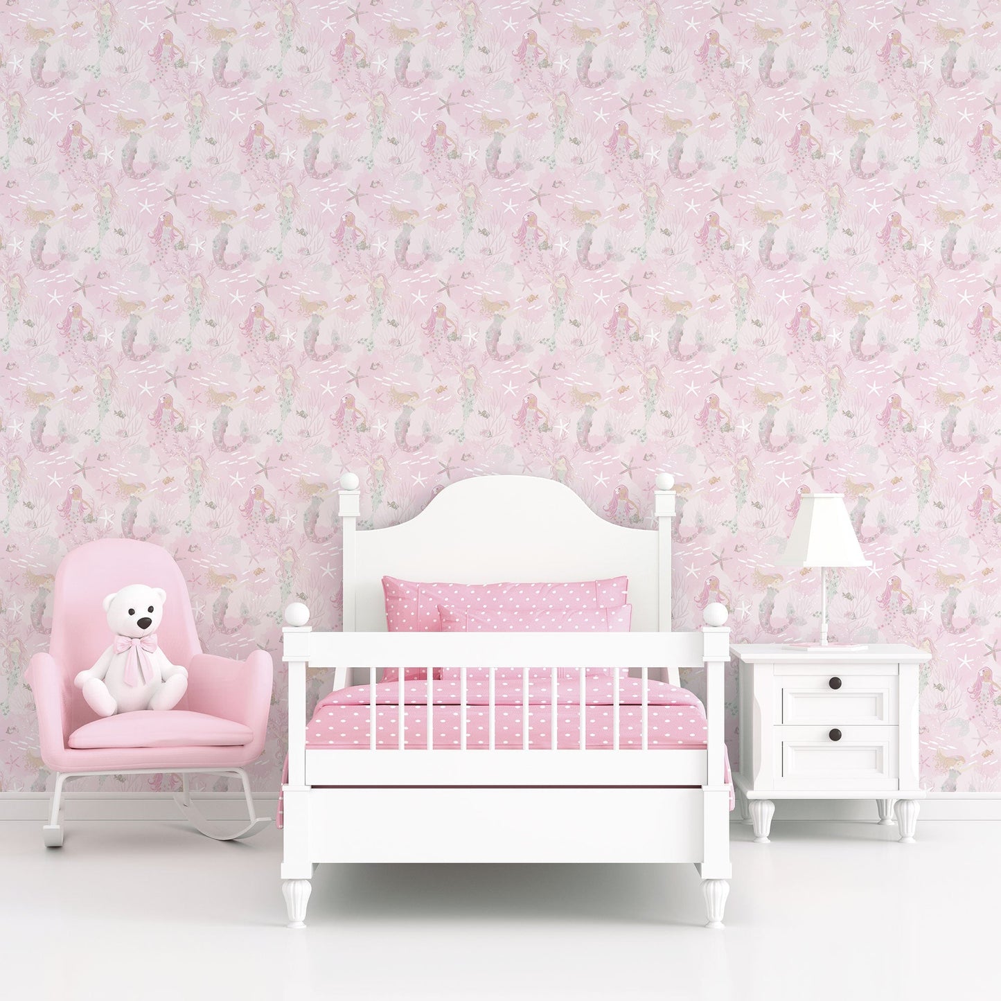Mermaids Pink/Glitter Wallpaper from the Tiny Tots 2 Collection by Galerie Wallcoverings