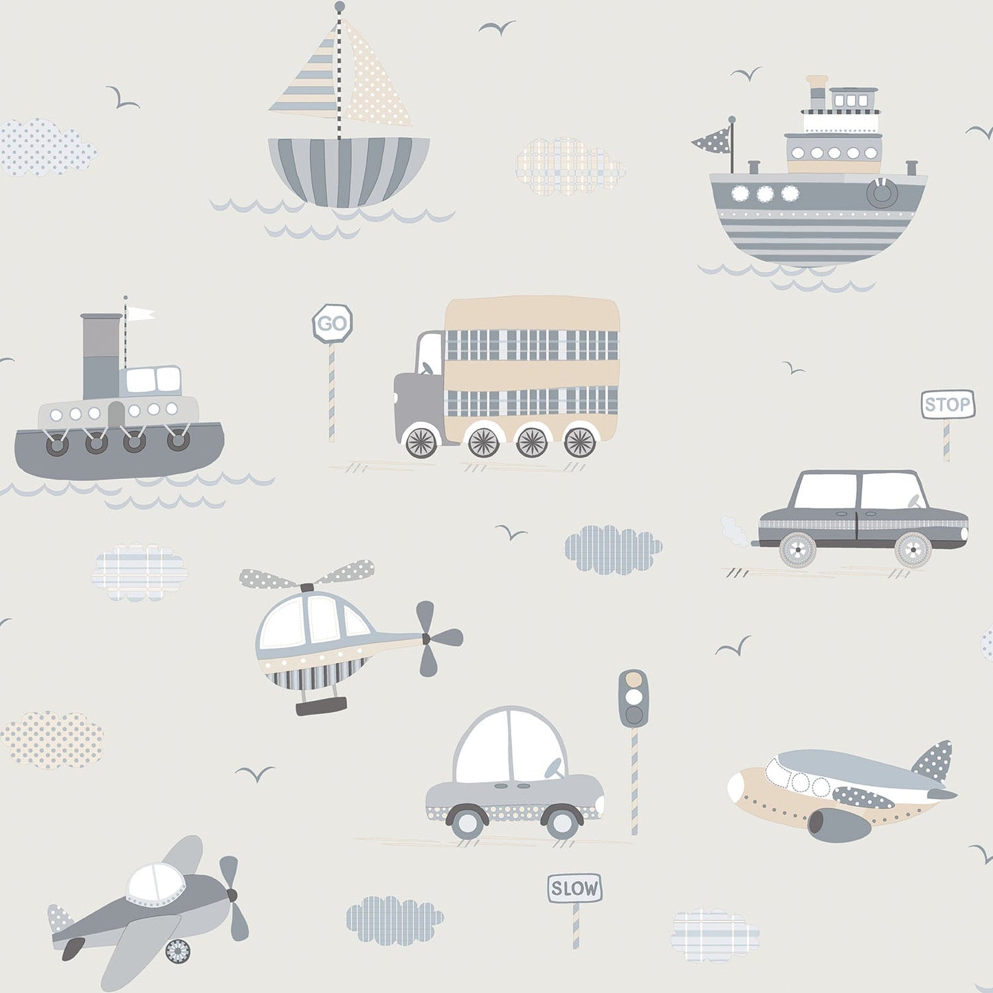sample transportation greige tan wallpaper from the tiny tots 2 collection by galerie wallcoverings 1