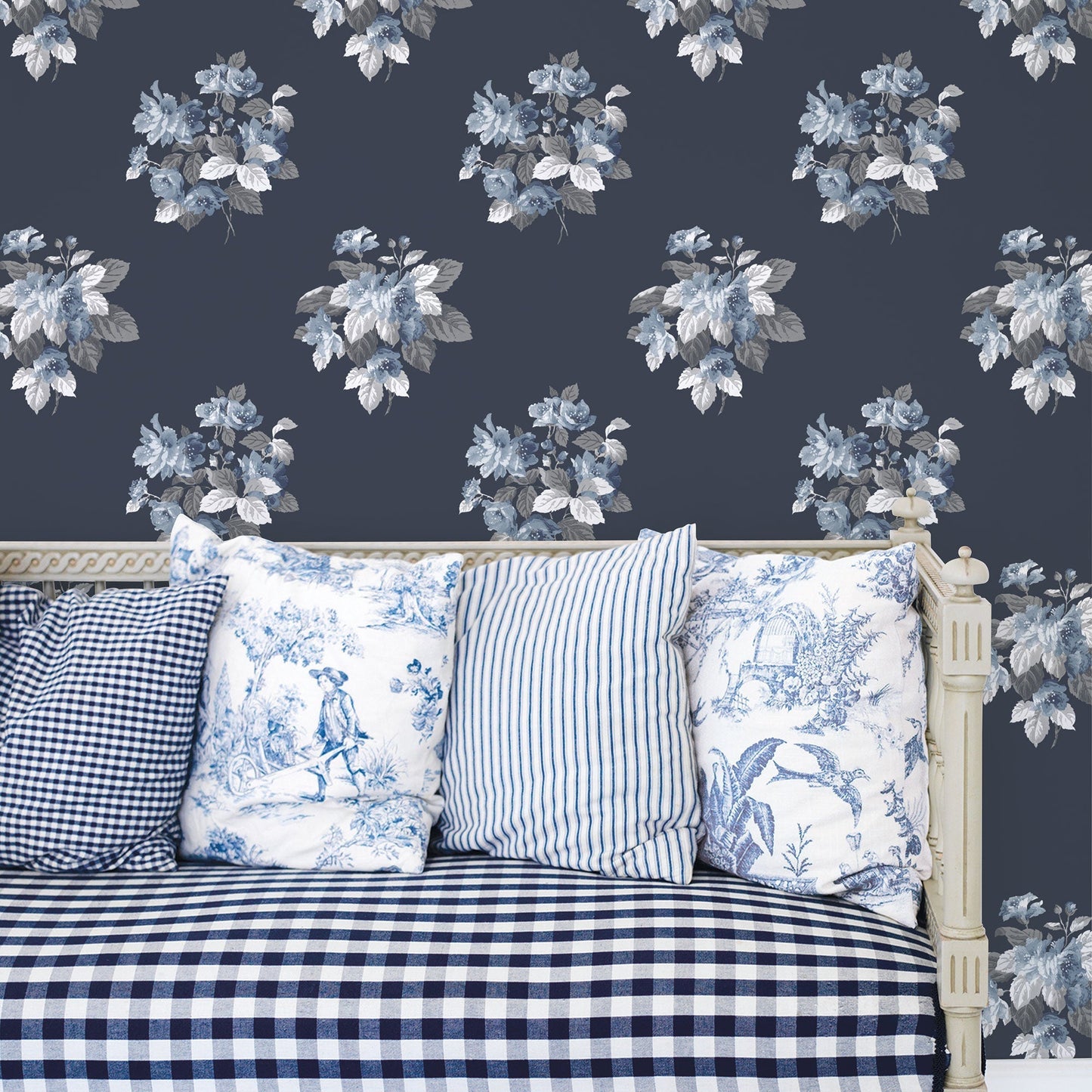 Classic Bouquet Navy Wallpaper from the Secret Garden Collection by Galerie Wallcoverings