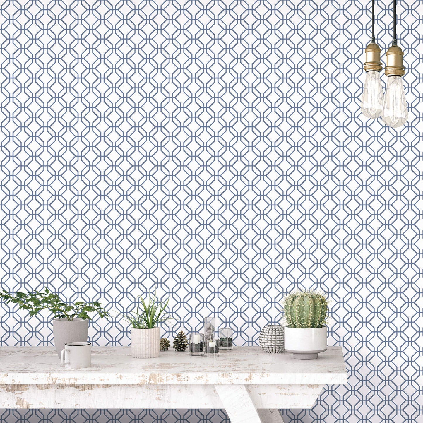 Trellis Positive Blue Wallpaper from the Secret Garden Collection by Galerie Wallcoverings