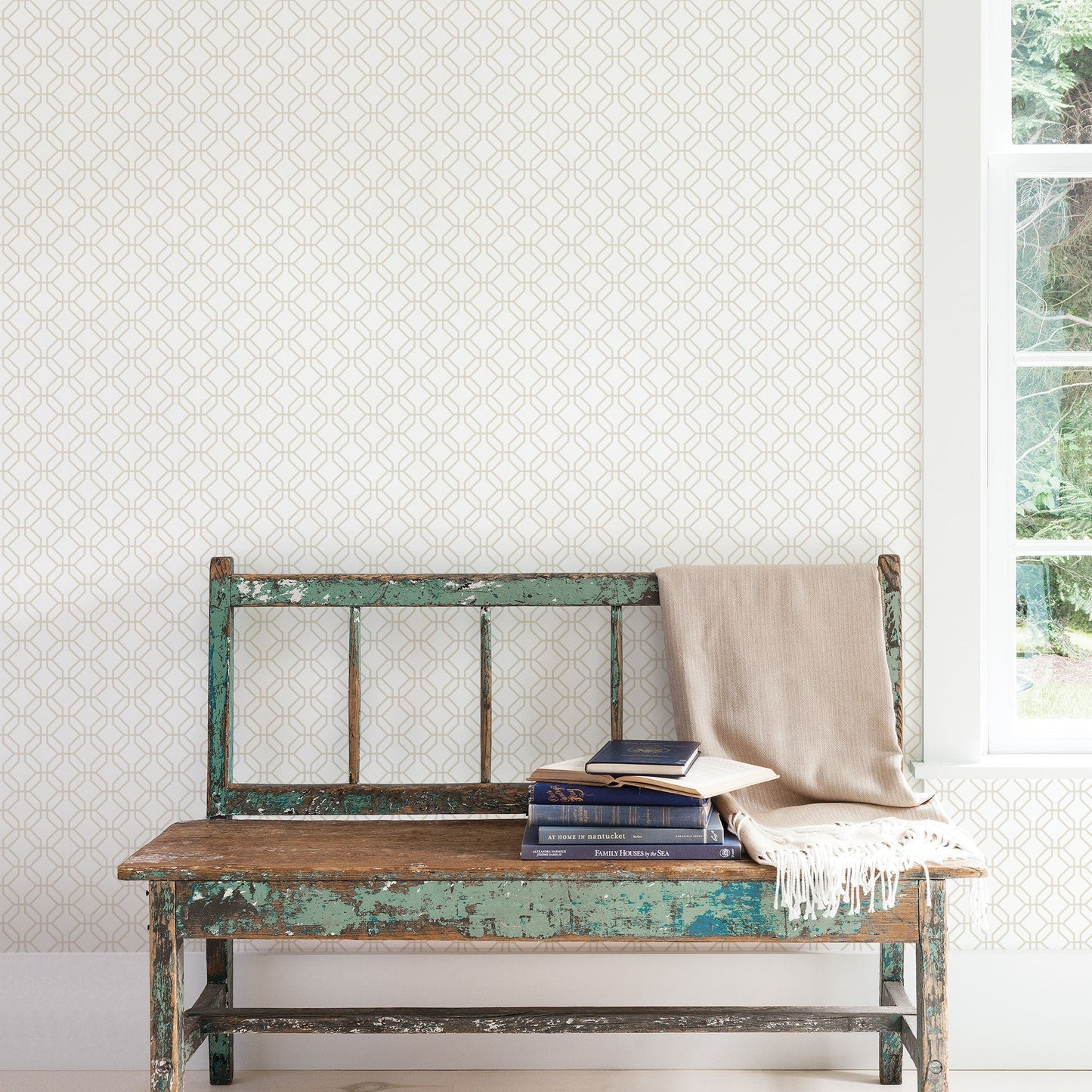 Trellis Positive Taupe Wallpaper from the Secret Garden Collection by Galerie Wallcoverings