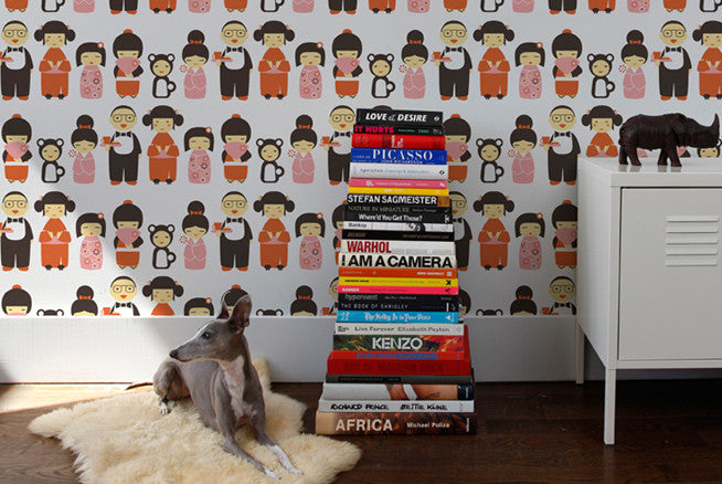Sample Kokeshi Wallpaper in Hummingbird design by Aimee Wilder