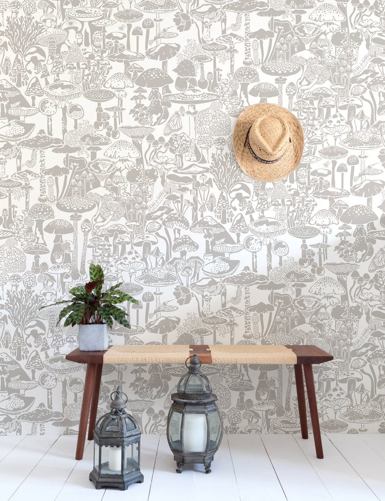 Mushroom City Wallpaper in Stone design by Aimee Wilder