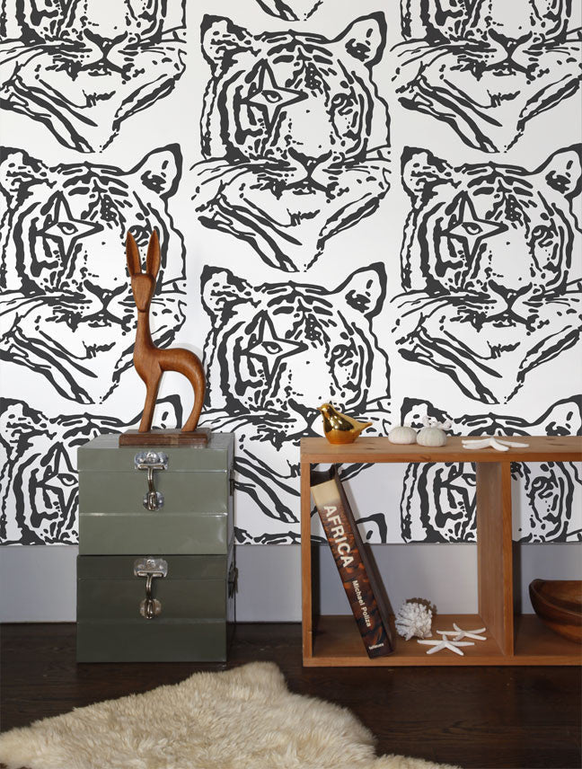 Sample Star Tiger Wallpaper in Charcoal design by Aimee Wilder