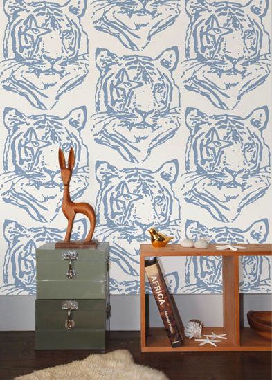 Sample Star Tiger Wallpaper in Denim design by Aimee Wilder