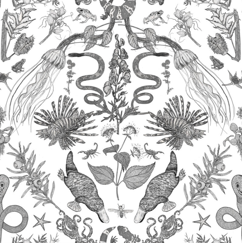 Sample Critters Wallpaper in White/Black