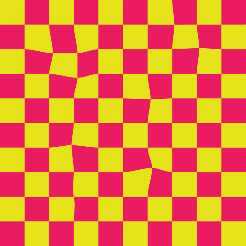 Sample Warped Checkerboard Wallpaper in Highlighter/Pink