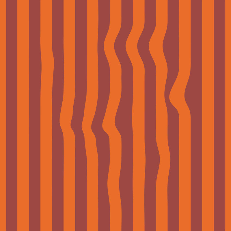 Sample Warped Vertical Stripe Wallpaper in Orange/Maroon