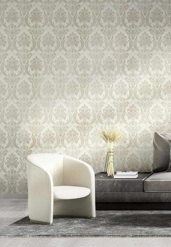 Italian Style Damask Wallpaper in Beige/Neutral