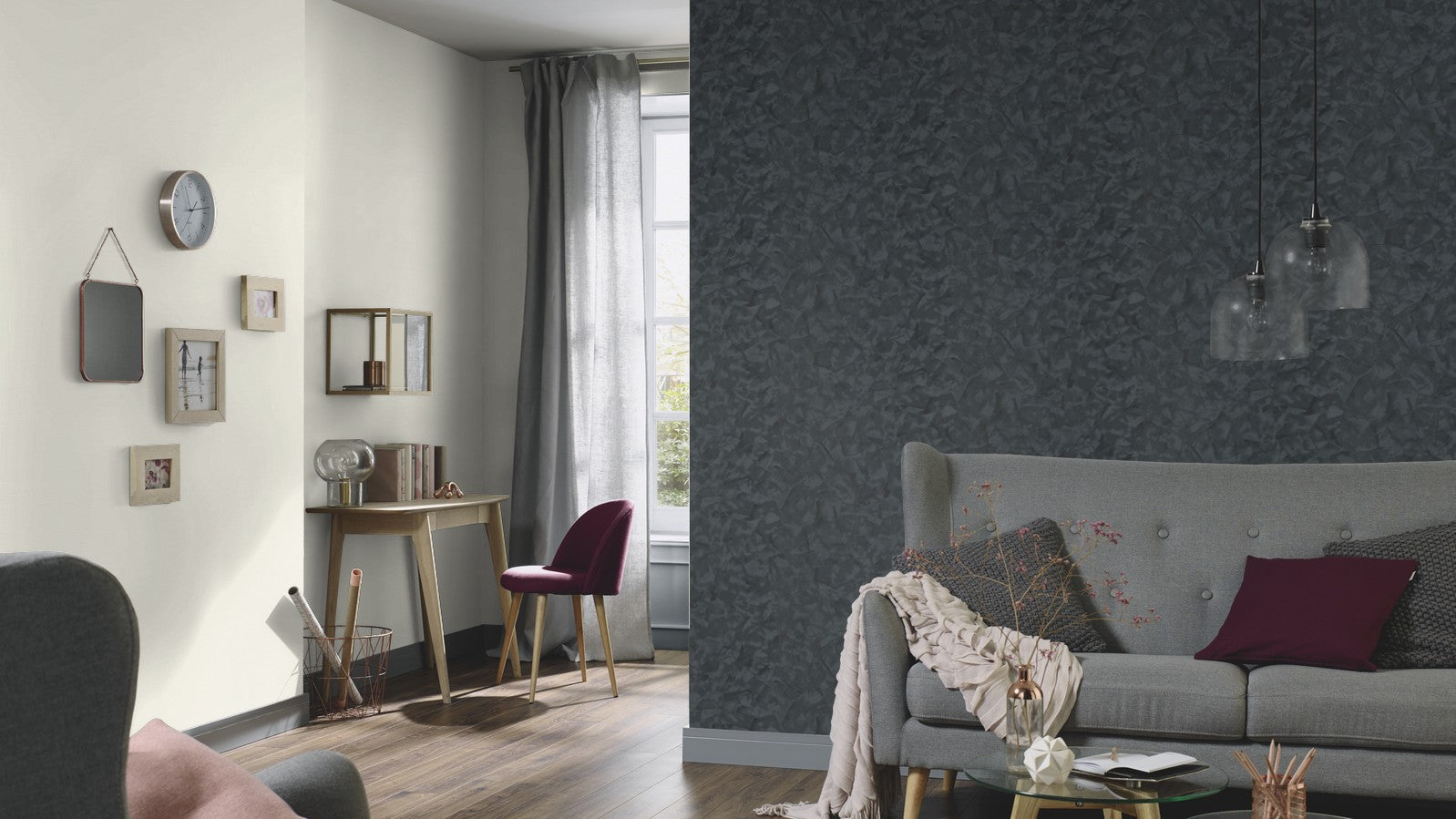 Elle Decoration Wood/Stone Wallpaper in Black