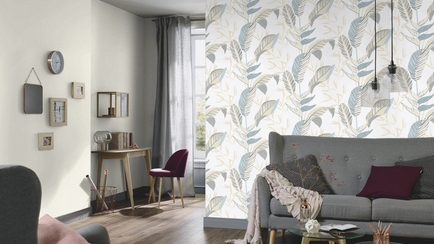 Elle Decoration Floral Wallpaper in Aqua