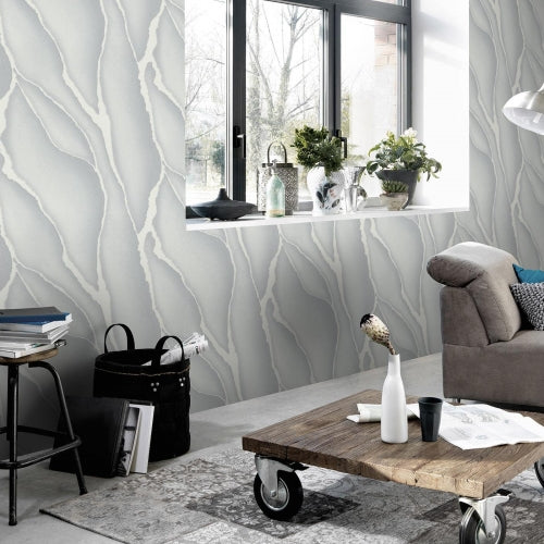 Elle Decoration Patterned Stone Wallpaper in Grey