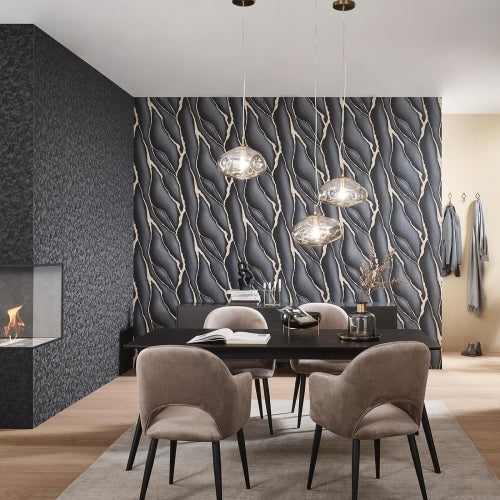 Elle Decoration Patterned Stone Wallpaper in Black