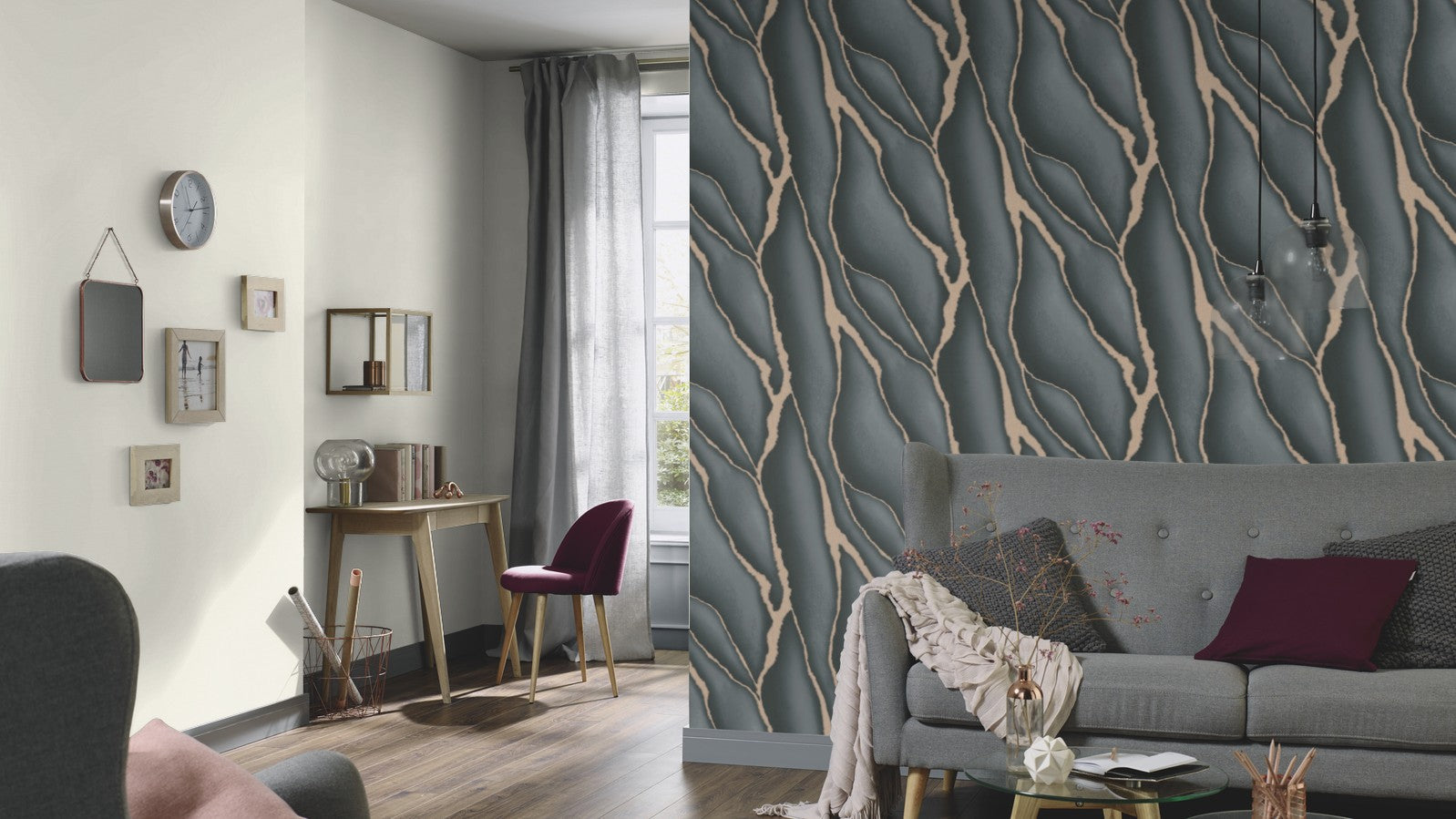 Elle Decoration Patterned Stone Wallpaper in Black