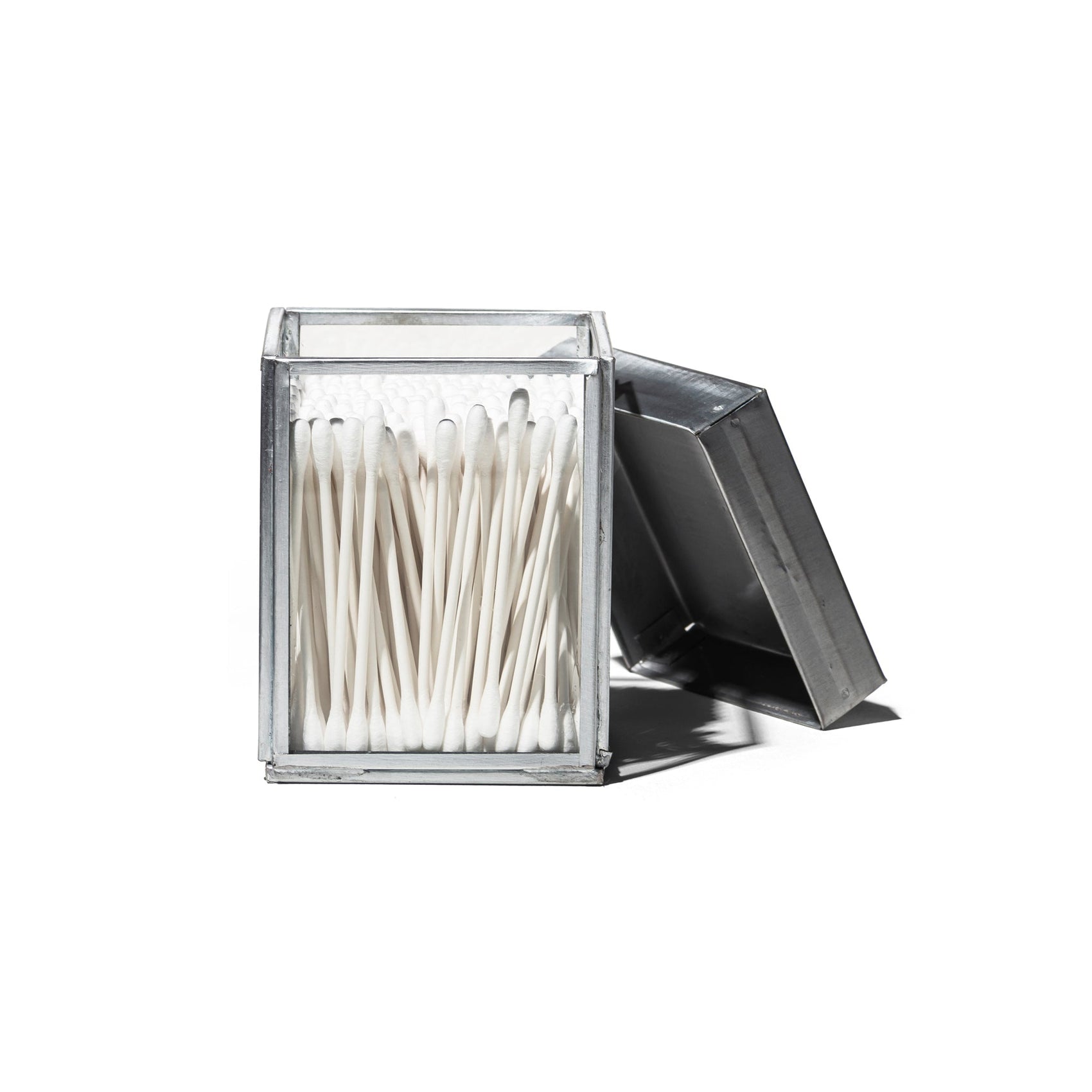 glass box w recycle steel lid cotton swab 1