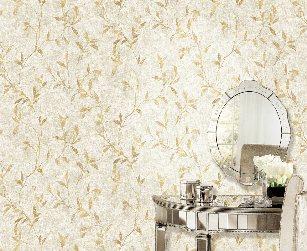 Leaf Impression Wallpaper in Gold/Beige