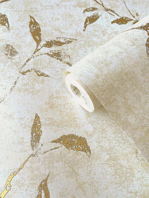 Leaf Impression Wallpaper in Gold/Beige