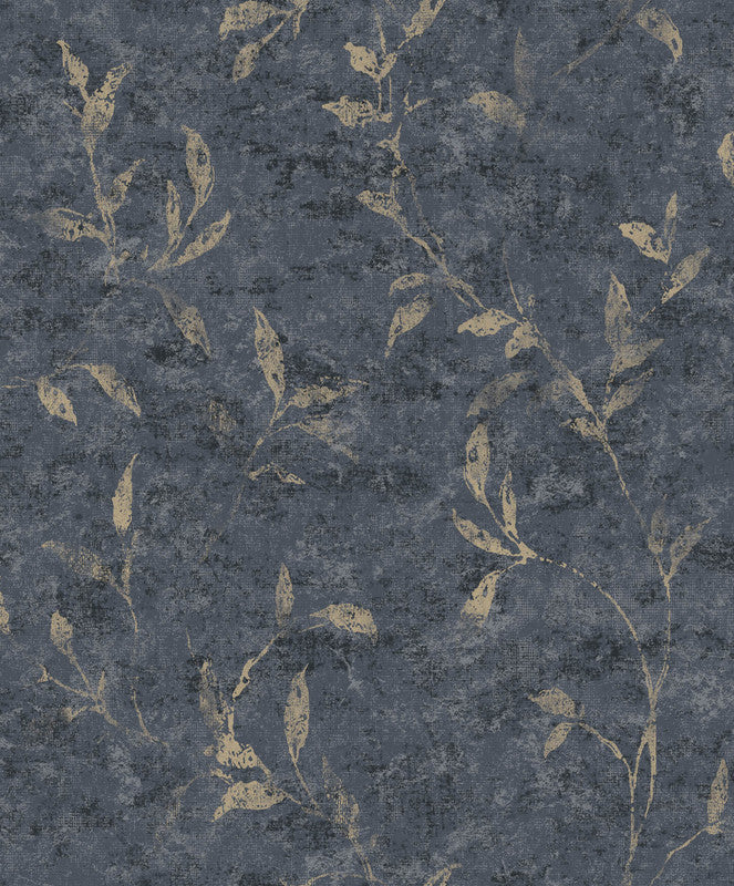 Sample Leaf Impression Wallpaper in Blue/Bronze