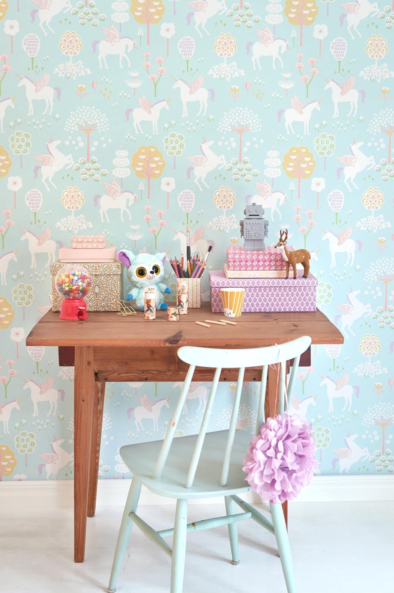 True Unicorns Turquoise Wallpaper by Majvillan