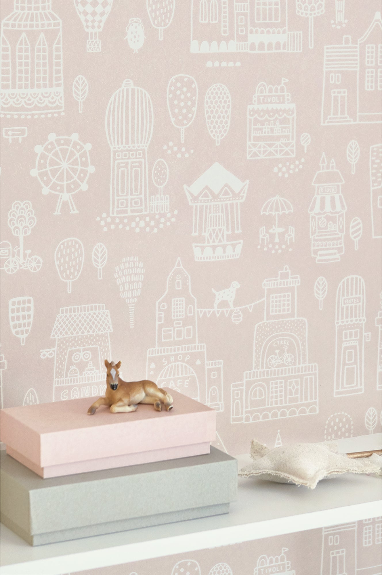 Little Town Pink Wallpaper by Majvillan