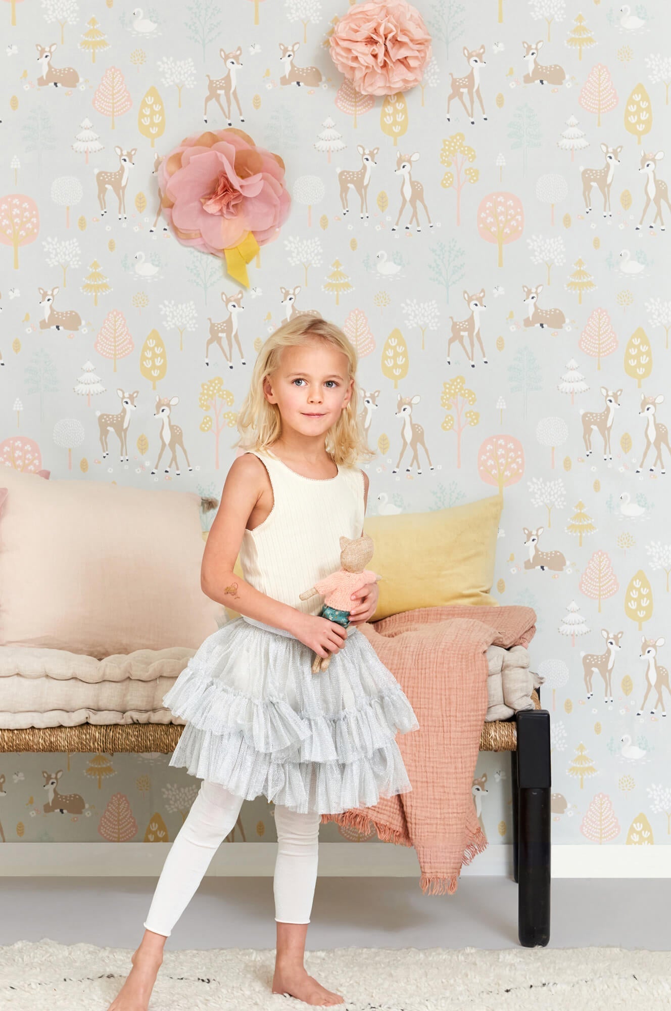 Golden Woods Soft Grey Wallpaper by Majvillan