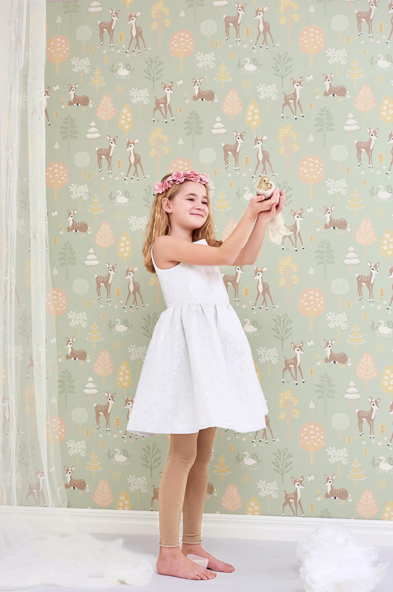 Golden Woods Dusty Green Wallpaper by Majvillan