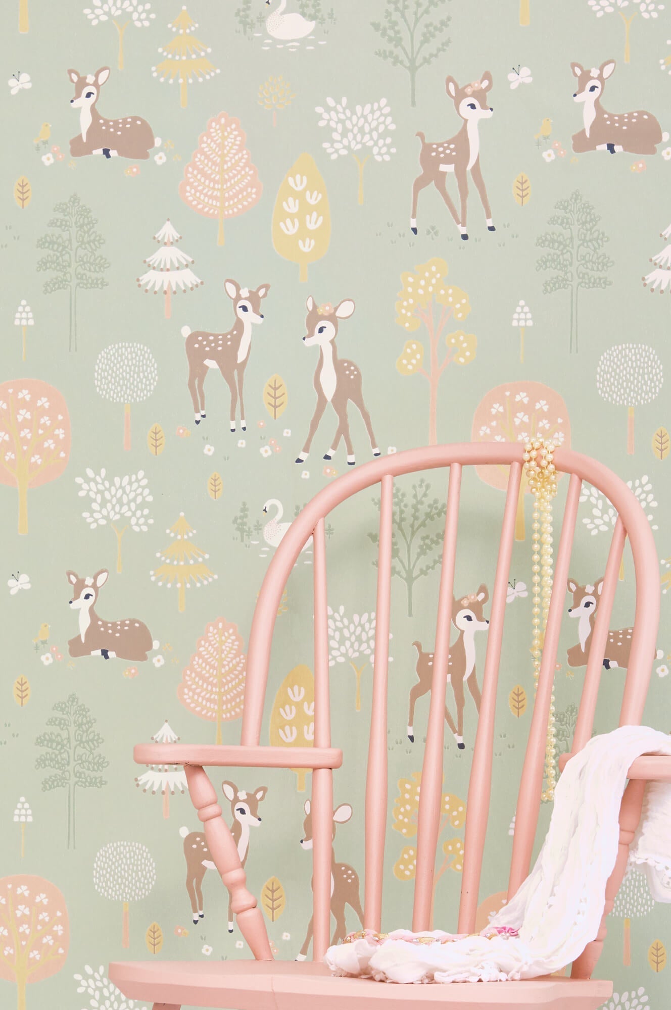 Golden Woods Dusty Green Wallpaper by Majvillan