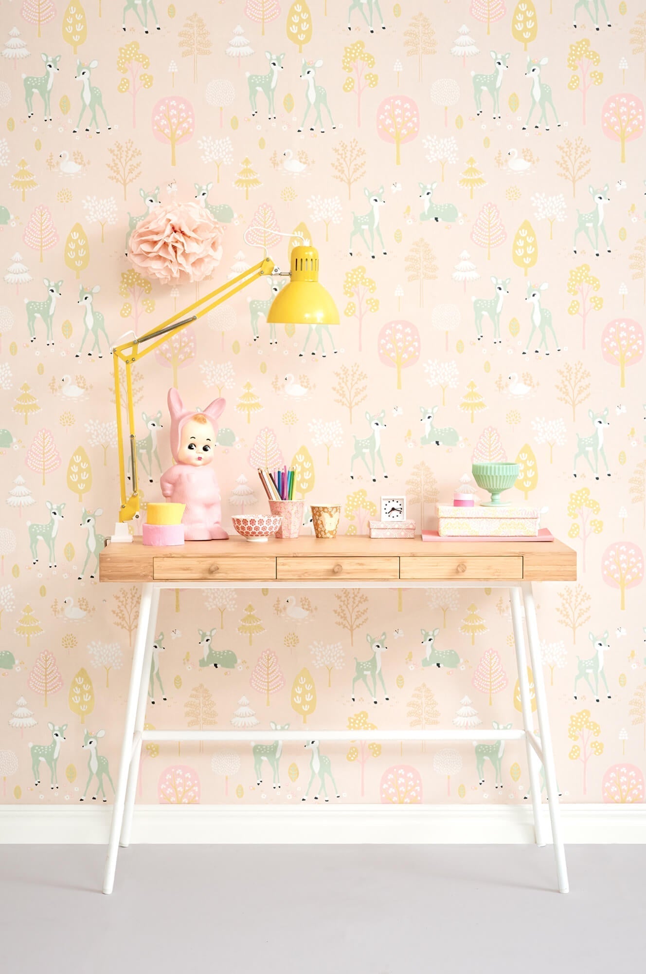 Golden Woods Sweet Pink Wallpaper by Majvillan