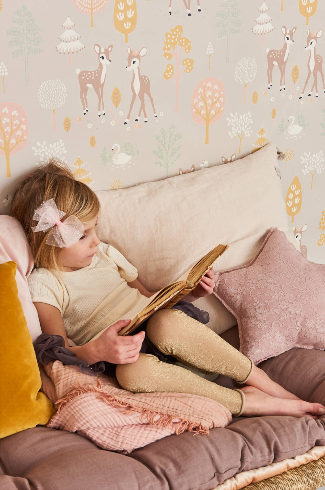 Golden Woods Dusty Lilac Wallpaper by Majvillan