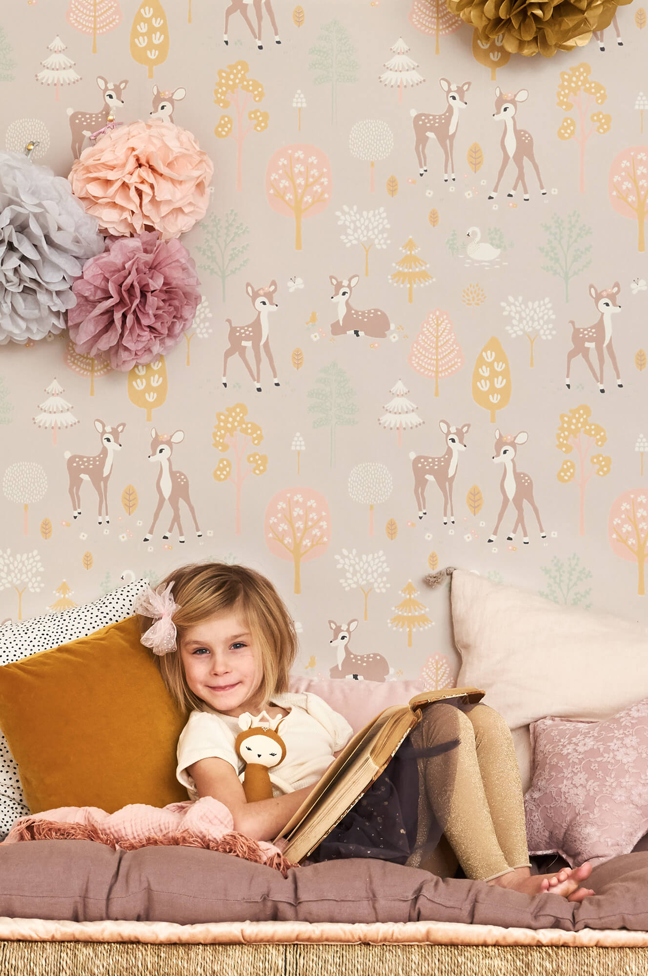 Golden Woods Dusty Lilac Wallpaper by Majvillan
