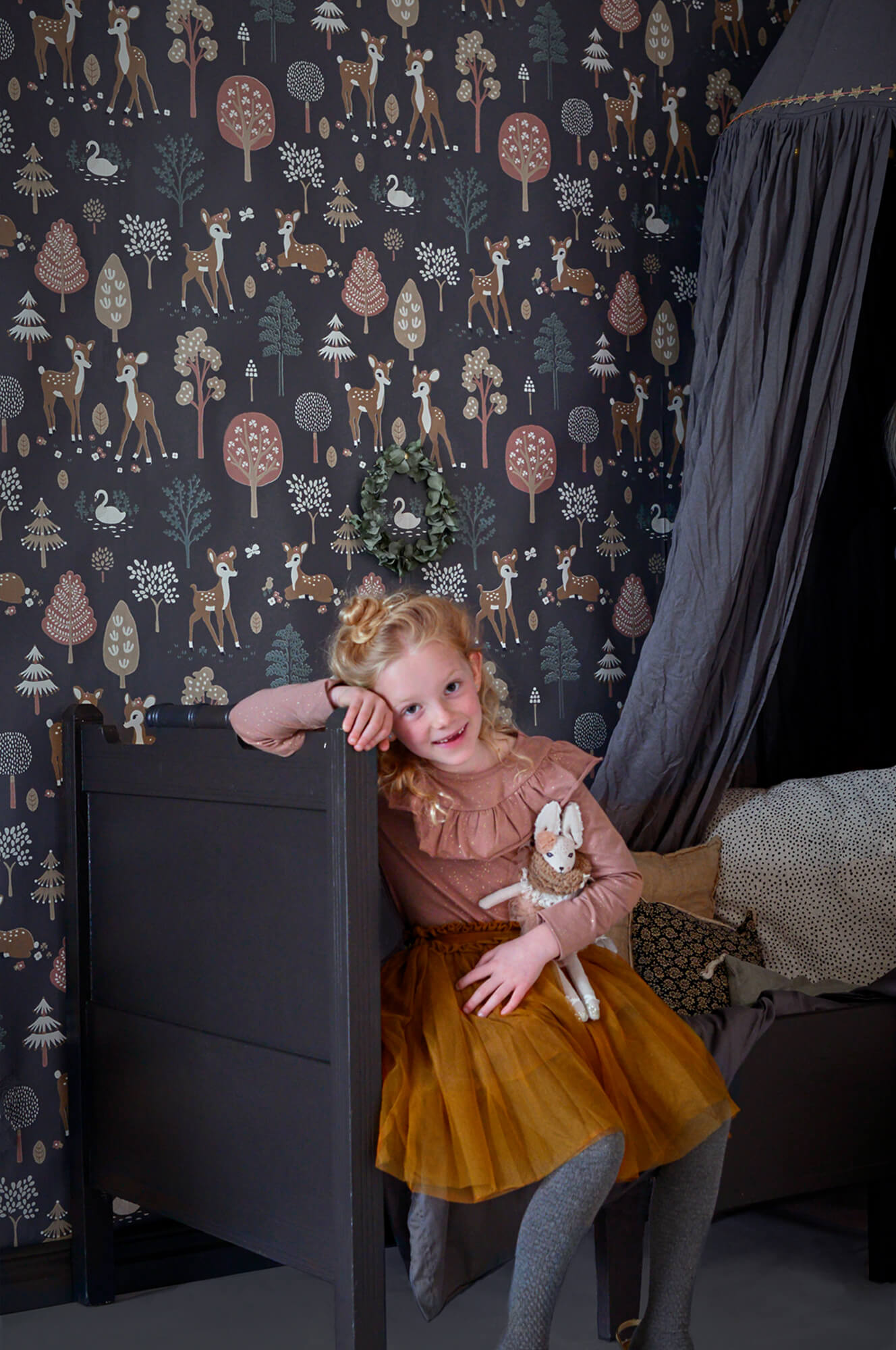 Golden Woods Deep Grey Wallpaper by Majvillan