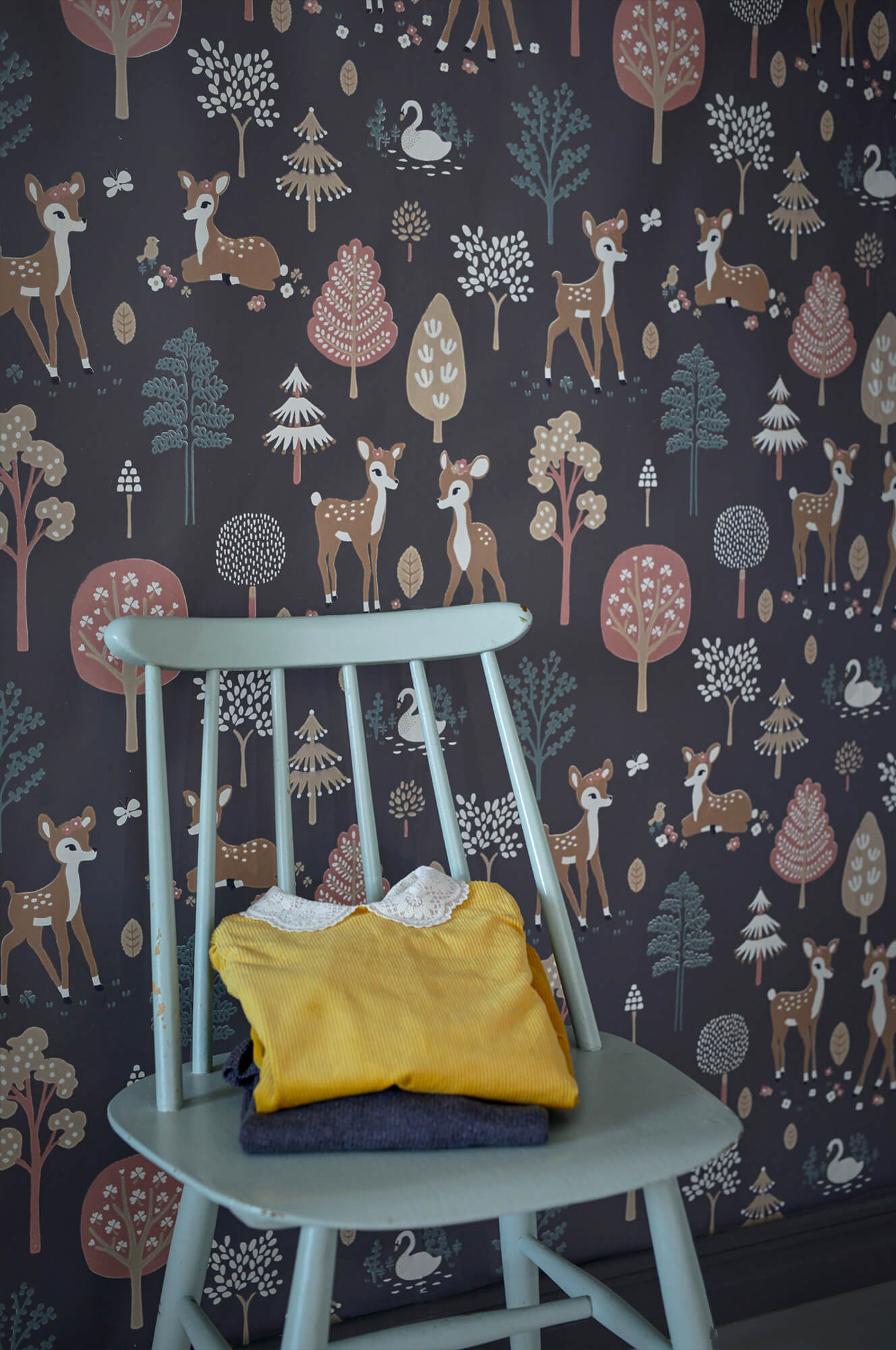 Golden Woods Deep Grey Wallpaper by Majvillan