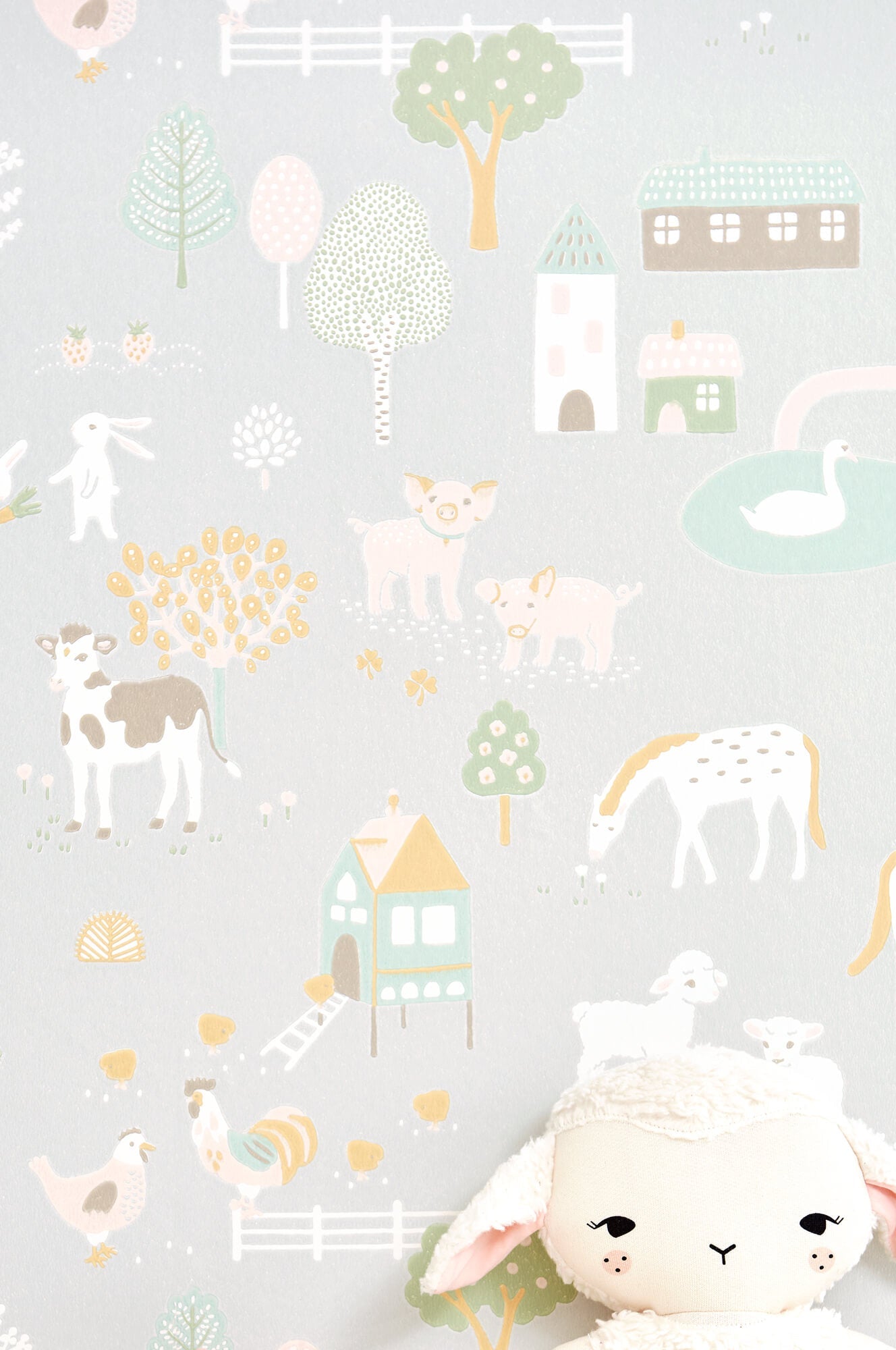 My Farm Soft Grey Wallpaper by Majvillan