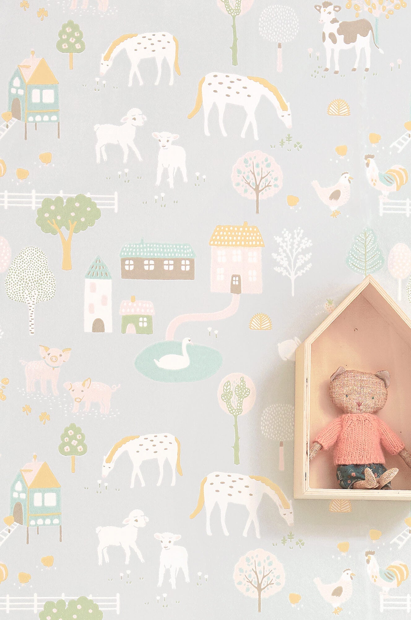 My Farm Soft Grey Wallpaper by Majvillan