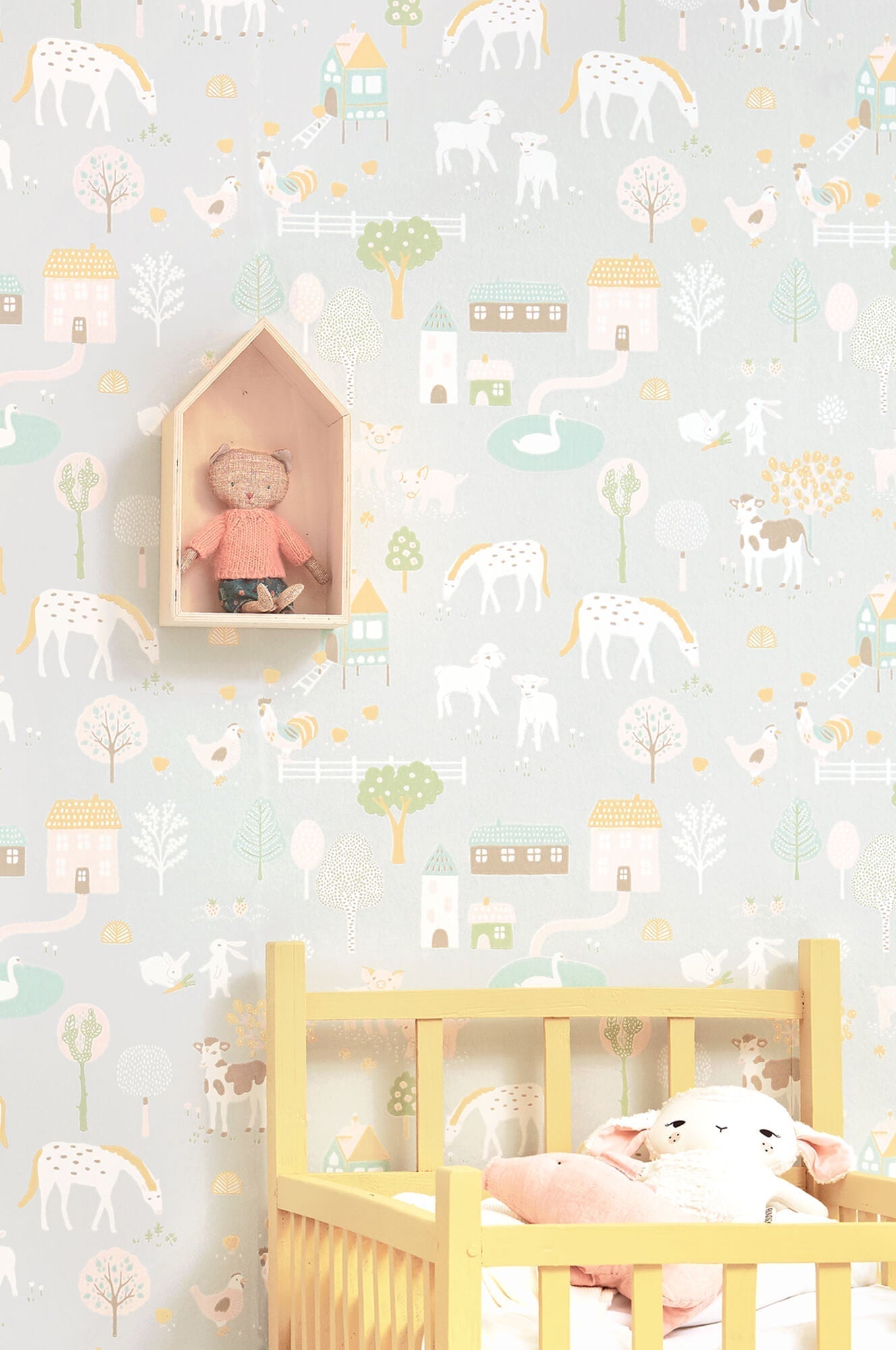 My Farm Soft Grey Wallpaper by Majvillan